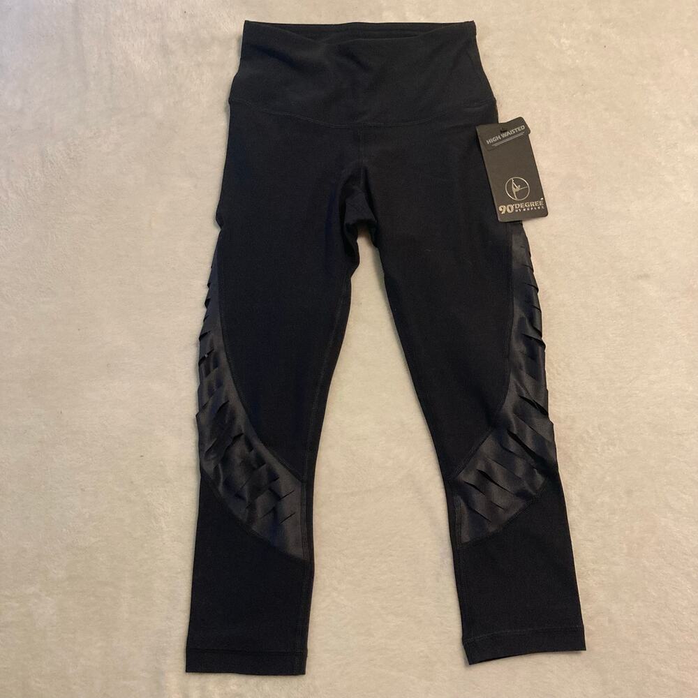 NWT 90 Degree by Reflex Women Capri Black Legging Pants XS